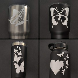 Butterfly Decal 4 Pack: Butterflies, Butterfly Heart, Detailed Butterflies (White, Small ~3.5")