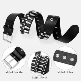 YA BELT Bullet Belt Goth Belt for Women and Men Metal Punk Belt Scene Style Cool Belts for Jeans (Bullets)