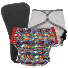 Special Needs Big Kids' Protective Briefs: Nighttime Cloth Diaper Set for Incontinence and Bedwetting, Age 6-16 Years (Bang Boom Comic, Junior 2)