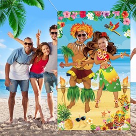 Luau Couple Photo Door Banner, 70.9” x 43.3” Hawaiian Photo Banner Hawaiian Party Decorations Luau Tiki Party Photo Banner Photo Props for Summer Tropical Beach Luau Party Decorations