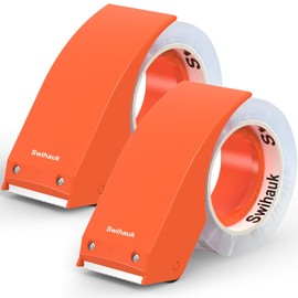 Swihauk - Cinta de embalaje resistente de 1.9 x 66.6 yardas con dispensador, cinta de envío fuerte y duradera, cinta de embalaje, cinta transparente para envío, almacenamiento y correo, 2 rollos + 2 dispensadores