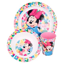 STOR Micro Set 3 PCS Minnie Feel Good, Minnie Mouse Toys Multicolored, Cartoon Pattern,Shatter Resistant,BPA Free,Capacity 370ML, Weight 170g, Standard Size, Ideal for Kids