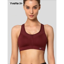 Yvette High Impact Sports Bra for Women High Support Adjustable Straps Running Workout Bra for Large Bust, Burgundy
