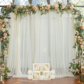 10x10ft Ivory Tulle Backdrop Curtain for Parites, Sheer Backdrop Curtains for Wedding Baby Shower Birthday Party Photo Shoot Decorations
