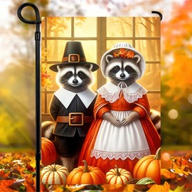 BlissYard Fall Garden Flag Double Sided 12x18 Flag Raccoon Pumpkin Flag Wearing Thanksgiving Clothing With Raccoon Countryside Farmhouse Theme Outdoor Home Courtyard Lawn Porch Decoration Banner