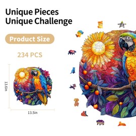 GLEAMUNO Tropical Parrot Wooden Jigsaw Puzzles – 234 Pcs, 13.6" x 13.5", Unique Shapes, Wooden Gift Packaging, Natural Materials, Creative Gift, Wooden Puzzles for Adults and Kids, Family Game