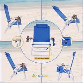 Deluxe XL Tall 13.5 Inches Mid-Height Seat Beach Chair for Adults Heavy Duty, Aluminum Frame, Wide Plus Size, 300 lb Capacity