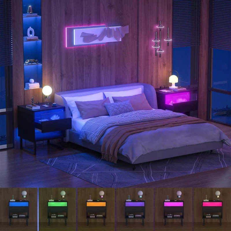 Cthtbs Burós Mesita De Noche Con Luces Led Y Estacion