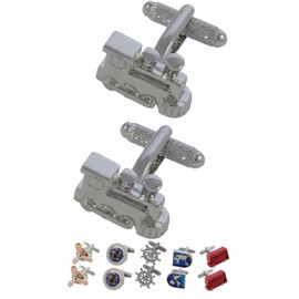COLLAR AND CUFFS LONDON - Luxury Cufflinks for Men WITH PRESENTATION GIFT BOX - Steam Train - Rail Railway Track Spotter Enthusiast Classic Bygone Era - Silver Colour