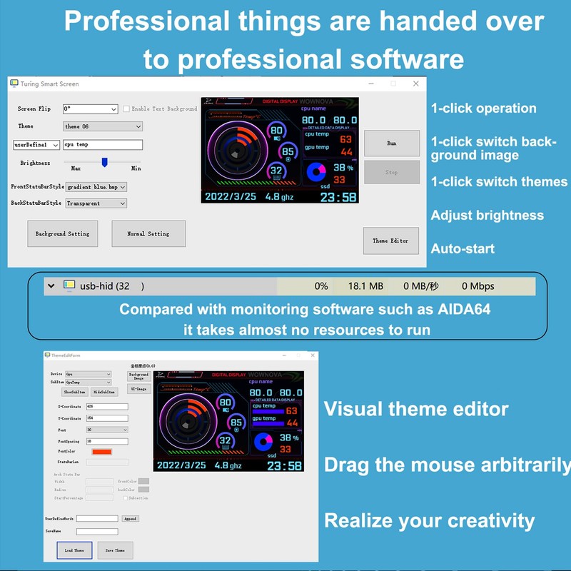 WOWNOVA White 3.5in Computer Temp Monitor, PC Temperature Display, PC