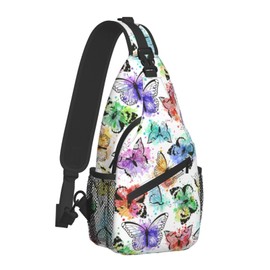 Watercolor Butterfly Sling Bag for Men Women Travel Hiking Backpack Lightweight Chest Daypack Casual Shoulder Crossbody Bags for Outdoor Cycling Running