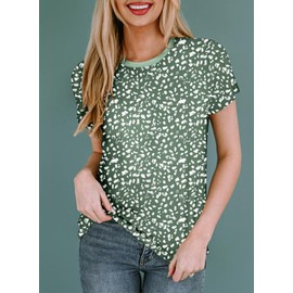 EVALESS Womens Summer Polka Dots Tops 2025 Short Sleeve Round Neck T-Shirts Lightweight Loose Tee Shirts Green X-Large