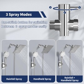 Airlex Shower Head Rain Shower Head with Handheld Spary, High Pressure Rainfall Showerhead and 4 Modes Handheld Shower Heads Built-in Power Wash with 71 Inch Stainless Steel Hose, 10'' Sliver