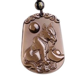 c1lint7785631 - Collar con colgante de zodiaco natural puro hecho de hielo tipo de obsidiana con forma de horóscopo de animal