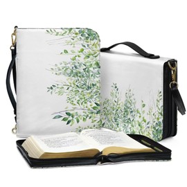 PJHEQOXE Tender Green Branches Print Bible Cover for Women,Funda Para Biblia de Mujer,Multi-Functional Zippered Bible Bag for Bible Study/Daily Use White