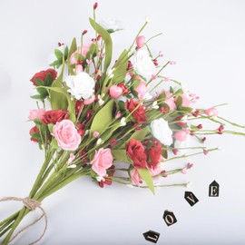 HYHFM Valentines Day Decorations Artificial Flowers，5 PCS Faux Flowers Rose Tulips Arrangement Bouquet for Valentine’s Day Wedding Mothers Day Home Office Party