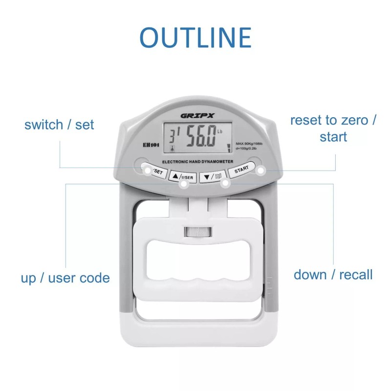 GRIPX Digital Hand Dynamometer Grip Strength Measurement Meter Auto Capturing...