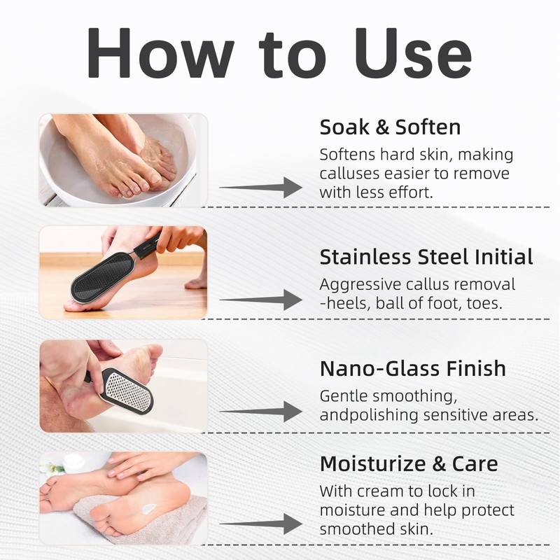 FREATECH Dual-Sided Foot File, Callus Remover with Nano Glass &