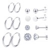 14pc Aretes Mujer Joyería Plata Broquel Acero Inoxidable