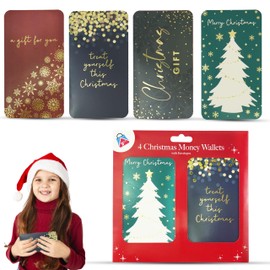 Christmas Money Wallets with Envelopes, Cute Santa Designs with Beautiful Quotes, Money Envelopes for Cash Gifts (4X Wallets (Glamour Design))