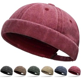 Initlove Docker Hat for Men Vintage Brimless Sailor Hat Beanie Cap Wine Red
