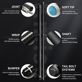 Kmise Carbon Fiber Pool Cue Stick 58", Billiard Cue Sticks 21-23oz, Low Deflection Pool Cue with 12.5mm Tip, Professional Billiard Carbon Fiber Pool Sticks for Adults, 22oz