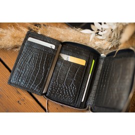 Gusti Melli Leather Wallet Wallet Card Slot Women's Snake Look Snake Pattern Black, black, Classic