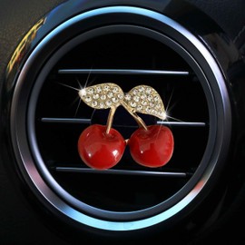 Cherry Car Air Vent Freshener Perfume Clip, Rhinestone Car Air Outlet Fragrance Perfume Clip Freshener, Bling Cute Car Accessories Car Decoration for Women,Air Fresheners,Car Decor (Cherry Flavor)