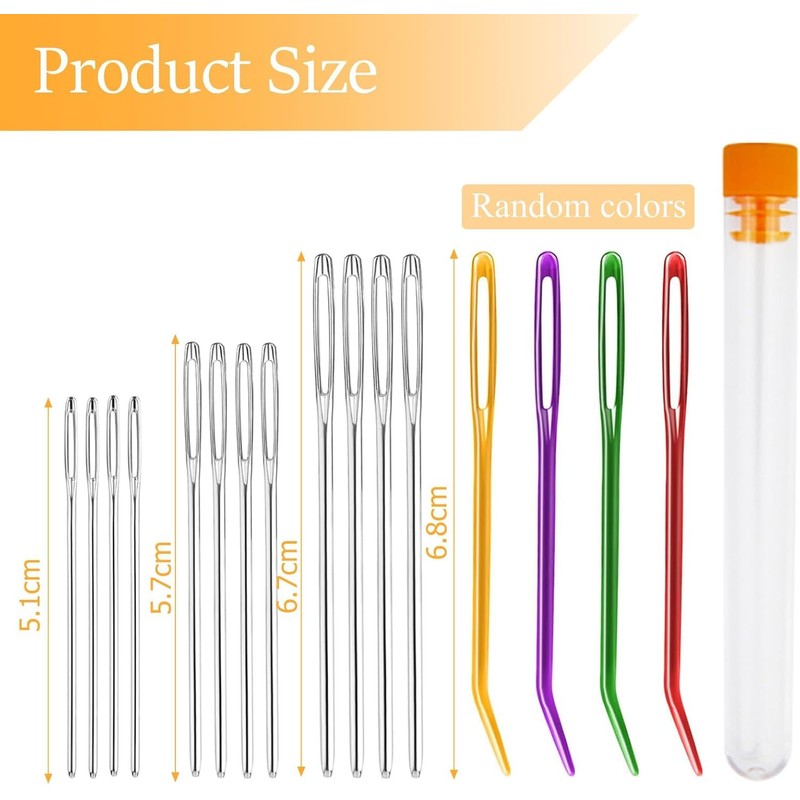 16 Pcs Large Eye Blunt Needles, Darning Needles for Wool,