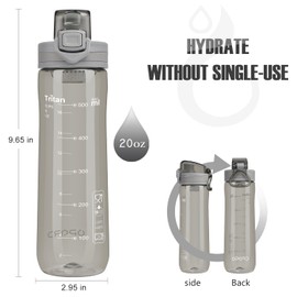 Opard Peak Water Bottle 20 Oz BPA Free Tritan Plastic Leak Proof Flip Top for School Kids Sports Gym Yoga Camping (Clear Grey)