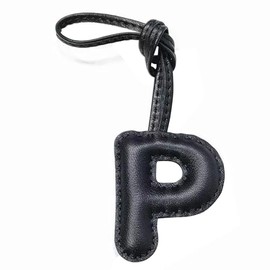 Fuerxy Initial Keychain, Fashion Leather Letter Bag Charms for Handbags Bag Accessories Purse Charms (Black-P)