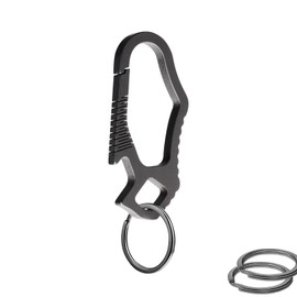 Titanium Carabiner Keychain Clip with 3 Heavy Duty Key Rings,Bottle Opener Keychain Car Key Chain for Men and Women (Titanium Black)