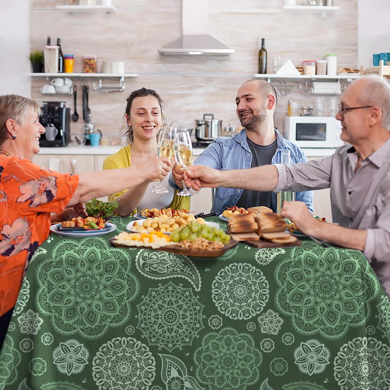 iEvery Green Paisley Tablecloth Rectangular Wipe Clean Table Cloth Polyester
