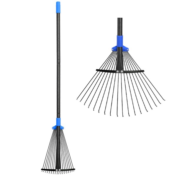 Oliynedy Adjustable Metal Leaf Rake Long Handle, Garden Rakes for