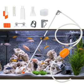 Aquarium Vacuum Gravel Cleaner, 5in1 Aquarium Siphon Vacuum and Water Changer Kit with Cleaning Brush, Manual Water Changer Siphon for Simultaneous Water Changing & Cleaning in Small Fish Tanks