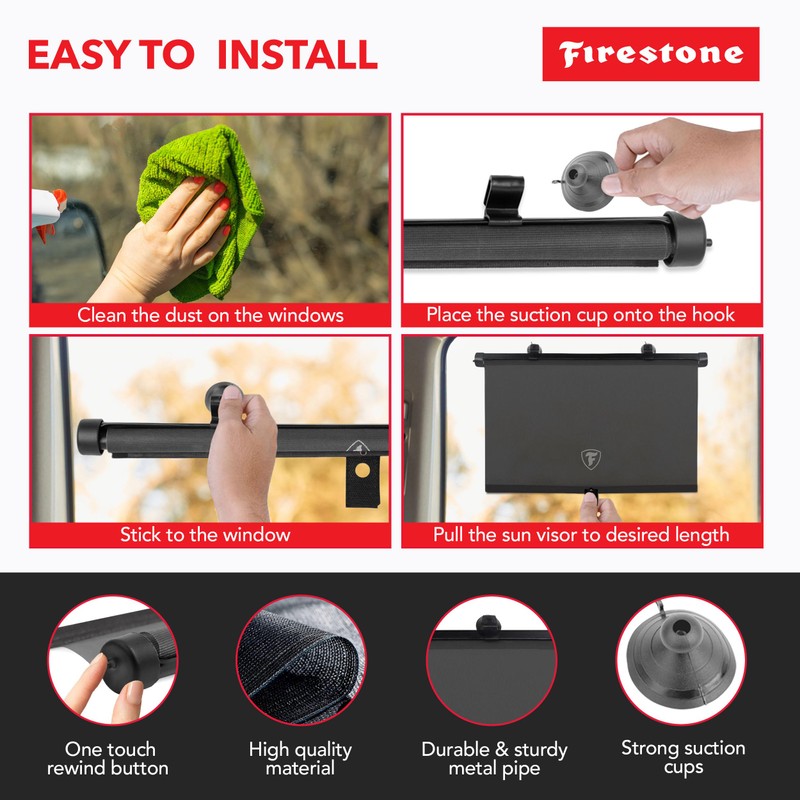 Firestone 2 Pack Retractable Automotive Sunshade Car Window Sunshades -