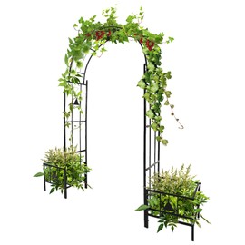 HECASA Climbing Plants Metal Arch with Plant Baskets for Gardens, Patios, Outdoor Pathways Roses Ivy Balloons Black