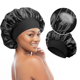 ODOCARE Breathable Silk Bonnet for Sleeping, Large Satin Hair Bonnet for Black Men and Women, Wide Band Sleep Cap for Long Hair Curly Hair(large,purple)