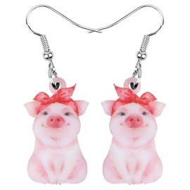 DUOWEI Cute Pink Pig Acrylic Earrings Dangle Jewelry Gifts for Women Pig Lovers (Pink)