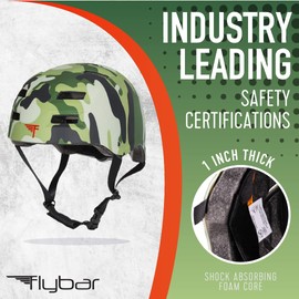 Flybar Bike Helmet- Multi Sport Dual Certified Adjustable Dial, Skateboard Helmet, Roller Skating, Pogo, Electric Scooter, Snowboard, Boys and Girls Kids- Adults Helmets (Camo,S-M)