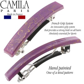 Camila Paris CP3039 French Hair Barrette Clip for Girls, Set of 2 Purple Rubberized Metal Clasp Strong Hold Grip Hair Clips for Women, No Slip Durable Styling Girls Hair Accessories, Made in France