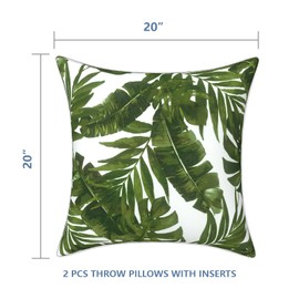 LVTXIII Set of 2 Patio Throw Pillows Waterproof 20"x20" Fade Resistant Outdoor Throw Pillows with Inserts, Fluffy Decorative Garden Toss Pillow Cushions for Home Patio Coach Sofa Use, Palms Green