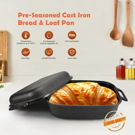 Cast Iron Bread Pan With Lid ,Replace challenger Bread Pan, Pre-Seasoned Cast Iron Bread Oven, Bread Cast Iron Dutch Oven, Cast Iron Loaf Pan,Sourdough Bread Baking Pan Five Year Free Replacement