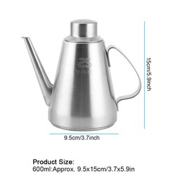 Dispensador de aceite de oliva, olla de aceite de acero inoxidable, botella de condimento para salsa de cocina para uso doméstico, restaurante, hotel, cocina(600ml)