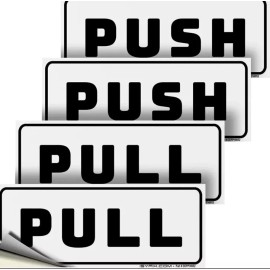 Push Pull Door Horizontal Stickers Sign – 2 pack 5”x2” in, Back Self-Adhesive Wh