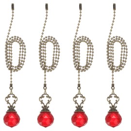 PATIKIL 22" Ceiling Fan Pull Chain, 4 Pcs Crystal Pull Chain Fan Connector Vintage Ceiling Fan Ornament Fan Chains Extender for Ceiling Light Lamp Fans, Red (Crystal Prism Ball)