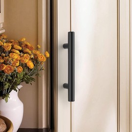 Probrico 30 Pack| 7-1/2 Inch Black Cabinet Handles with 5 Inch Hole Center Stainless Steel Cabinet Pulls Round T Bar Kitchen Cabinet Hardware Door Handles, Drawer Dresser Pulls，128mm Hole Centers