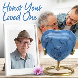 Heart Urn for Ashes Men & Women - Heart Shaped Urn with Stand - Funeral Urn for Human Ashes - Honor Your Loved One with Cremation Urn Heart - Heart Memorial Urn Male & Female (Blue, Small)
