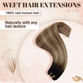 Hetto Weft Hair Extensions Human Hair Ombre Sew in Extensions Human Hair 18 Inch Black to Brown Mix Blonde Balayage Weft Human Hair Extensions Sew in 100g #1B/6/27