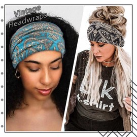 Aceorna Boho Bandeau Headbands Wide Knot Hair Scarf Floral Printed Hair Band Elastic Turban Thick Head Wrap Stretch Fabric Cotton Head Bands Thick Fashion Hair Accessories for Women Pack of 3 (Ornate)